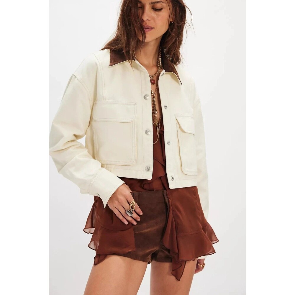 Free People We The Free Martha Workwear Jacket Top Cropped Boxy Cotton XS 288378
